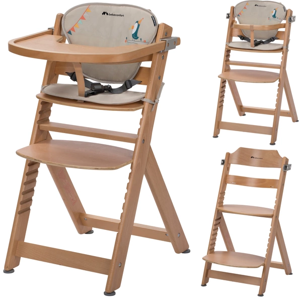 Bebe Confort TIMBA KRZESEŁKO DO KARMIENIA DREWNIANE Natural Wood z wkładką Happy Day