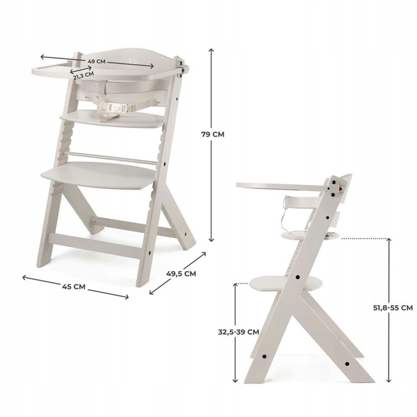 Kinderkraft ENOCK Krzesełko do karmienia drewniane beżowe