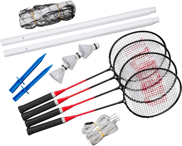 WILSON Badminton Zestaw dla 4 osób: Siatka Słupki 4 Rakietki