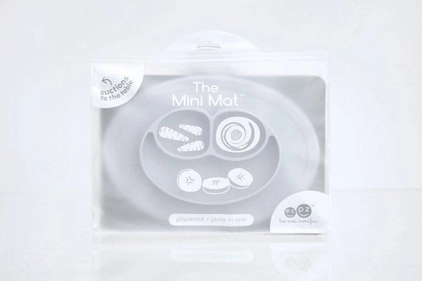 EZPZ Silikonowy talerzyk z podkładką mały 2w1 Mini Mat pastelowa szarość