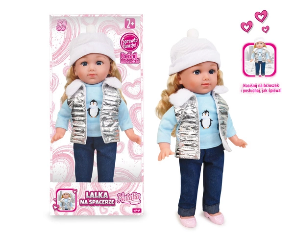 Urocza LALKA NATALIA w srebrnej kamizelce interaktywna po polsku 36CM Mówi pl 3+
