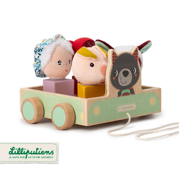 LILLIPUTIENS Drewniany wózek z sorterem do ciągnięcia Wilk Louis 12 m+