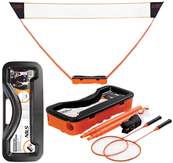 NILS zestaw do gry w badmintona siatka + rakietki + lotki + walizka