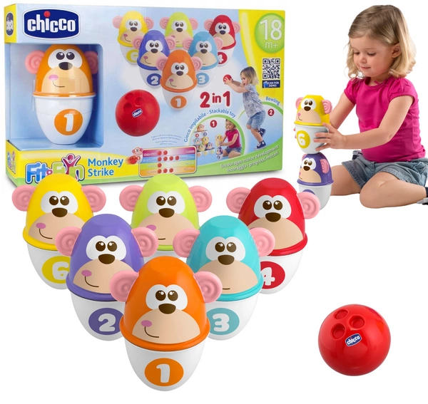 CHICCO Zestaw Kręgli gra kolorowe kręgle małpki