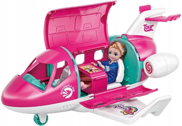 ARTYK LALKA z samolotem stewardessa piesek walizka otwierane drzwi samolotu