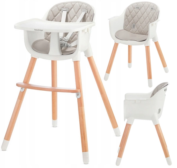 Baby Tiger Krzesełko do karmienia drewniane TINI Grey
