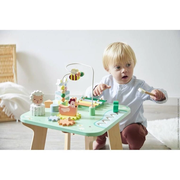 Janod - Wielofunkcyjny stolik edukacyjny drewniany Łąka 12 m+