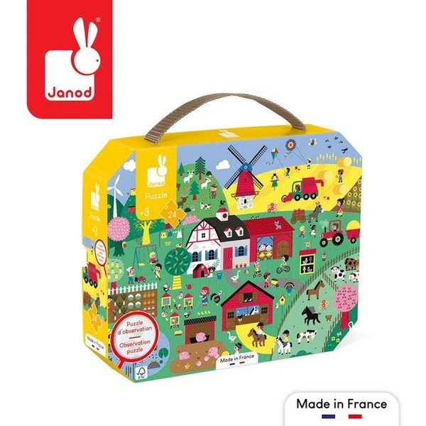 Janod - Puzzle obserwacyjne w walizce Farma 24 elementy 3+