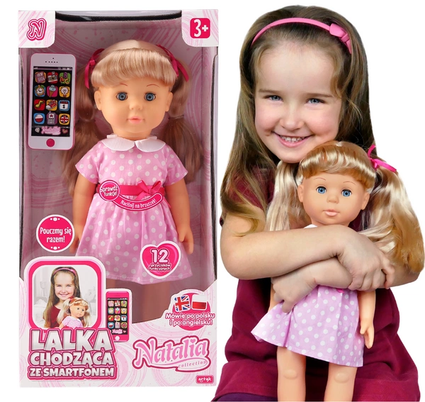 Natalia ze smartfonem lalka chodząca chodzi śpiewa
