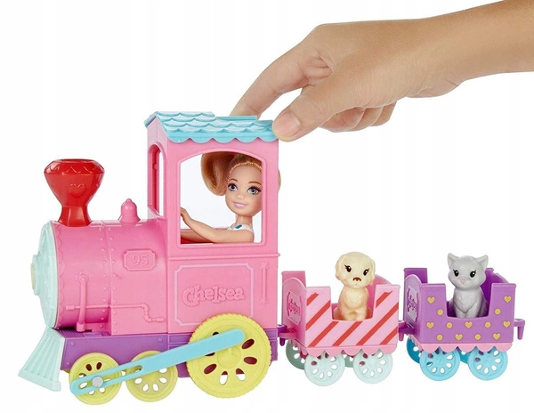 BARBIE Lalka Chelsea pociąg ze zwierzakami FRL86