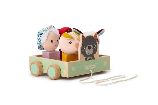 LILLIPUTIENS Drewniany wózek z sorterem do ciągnięcia Wilk Louis 12 m+