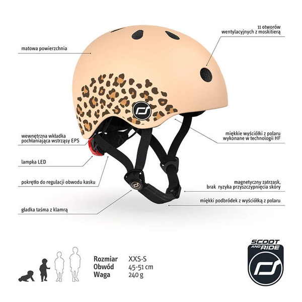 SCOOT AND RIDE KASK XXS-S dla dzieci regulacja LED