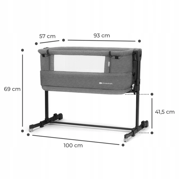 Kinderkraft Neste Grow dostawka łóżeczko dostawne 3w1 z obniżanym dnem Dark Grey