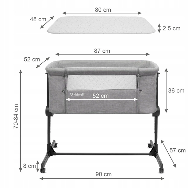 KIDWELL łóżeczko turystyczne dostawne SNUZZY + MATERAC 3w1