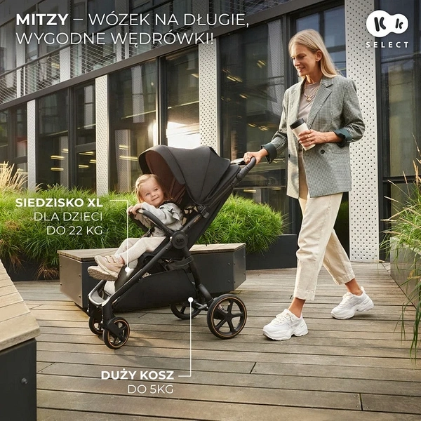 KINDERKRAFT MITZY WÓZEK SPACEROWY do 22kg Duże amortyzowane koła