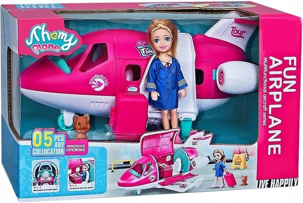 ARTYK LALKA z samolotem stewardessa piesek walizka otwierane drzwi samolotu