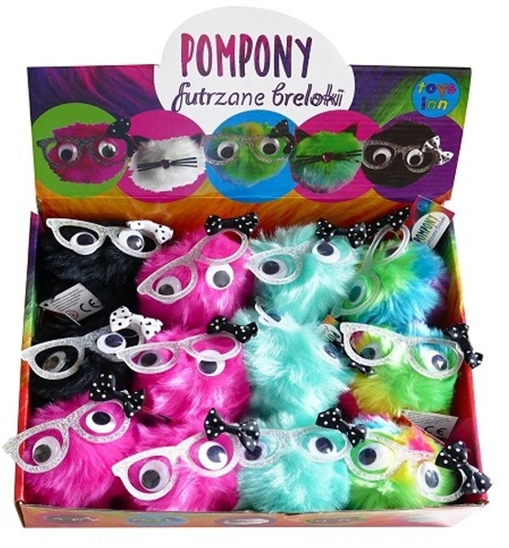 STNUX Futrzany Brelok Pompon Kot w Okularach 96679