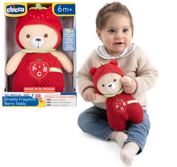 Chicco Miękki edukacyjny Miś Berry języki Rymowanki kolory nazwy owoców