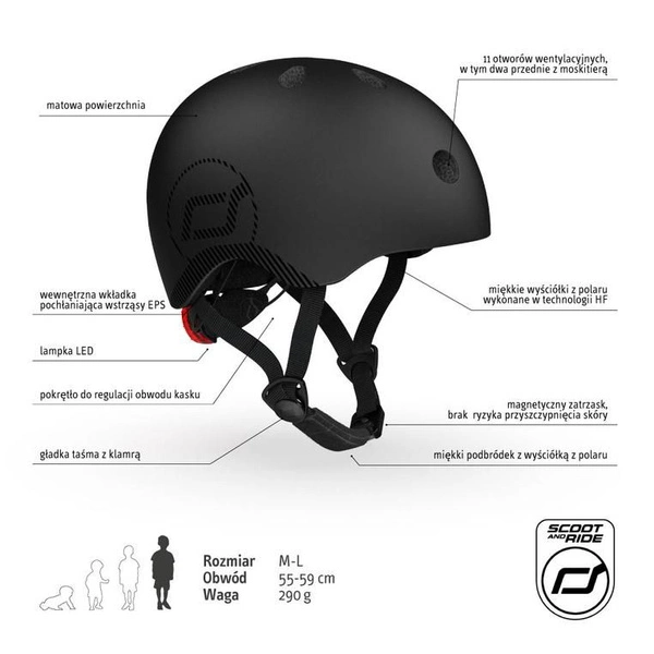 SCOOT AND RIDE KASK M-L dla dzieci regulacja kask rowerowy dziecięcy LED