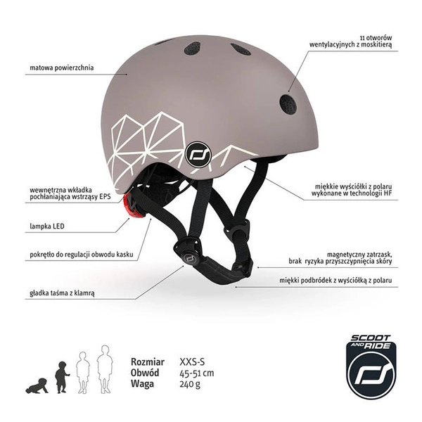 SCOOT AND RIDE KASK XXS-S dla dzieci regulacja LED