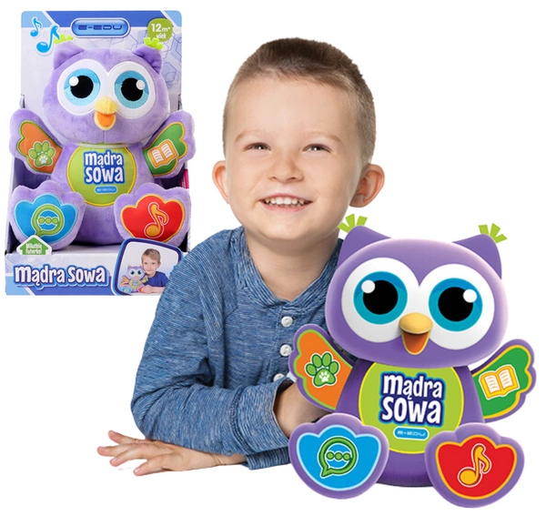 E-EDU MĄDRA SOWA fioletowa interaktywna opowiada śpiewa