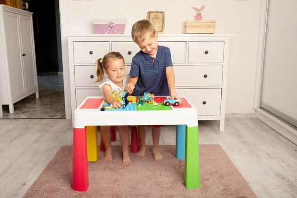 TEGGI TEGA Stolik Blat Do Klocków + 2 krzesełka multifun