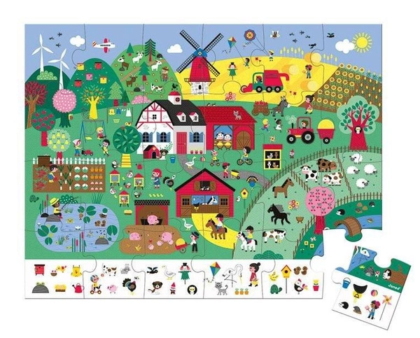 Janod - Puzzle obserwacyjne w walizce Farma 24 elementy 3+