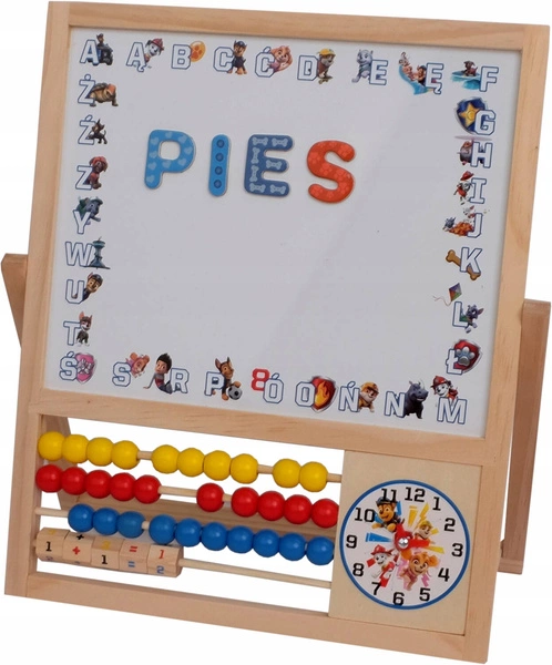 Tablica dwustronna drewniana magnetyczna PSI PATROL kredowa + literki