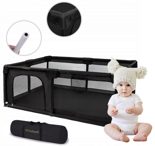 Duży kojec plac zabaw Kidwell FANKO black 120x 180 cm