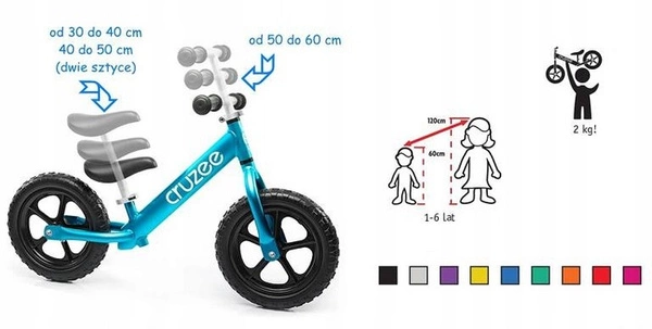 CRUZEE rowerek biegowy 12 calowy ultralekki 1,9kg