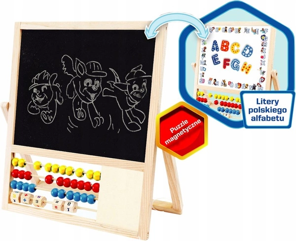 Tablica dwustronna drewniana magnetyczna PSI PATROL kredowa + literki