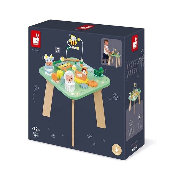 Janod - Wielofunkcyjny stolik edukacyjny drewniany Łąka 12 m+