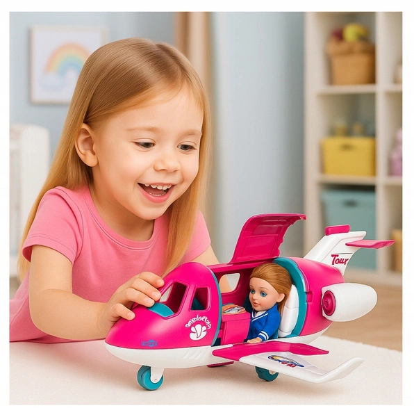 ARTYK LALKA z samolotem stewardessa piesek walizka otwierane drzwi samolotu