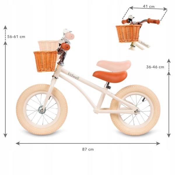 Kidwell Classy rowerek biegowy lekki z koszykiem pompowane koła