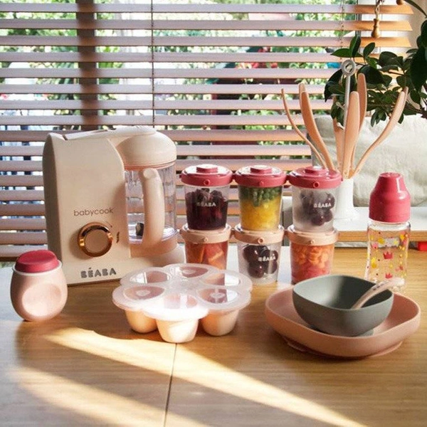 Beaba - Komplet naczyń z silikonu z przyssawką pink