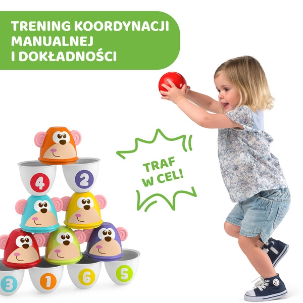 CHICCO Zestaw Kręgli gra kolorowe kręgle małpki