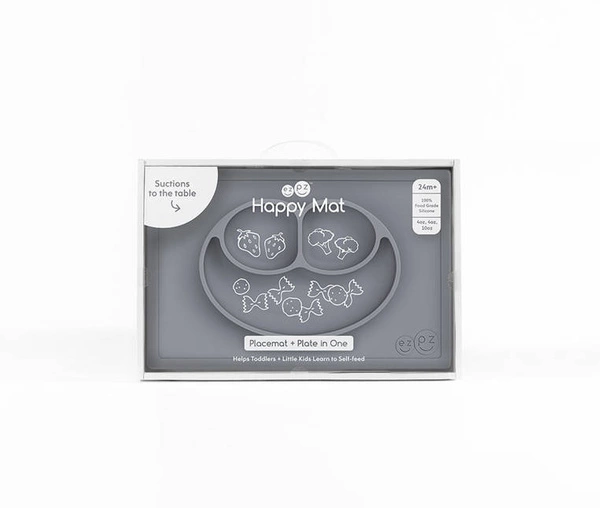 EZPZ - Silikonowy talerzyk z podkładką 2w1 Happy Mat szary