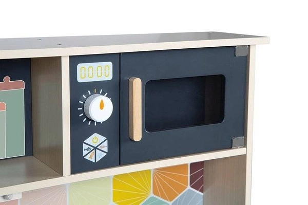 Janod - Duża drewniana kuchnia z dźwiękiem, światłem LED i 6 akcesoriami Mozaika 3-8 lat