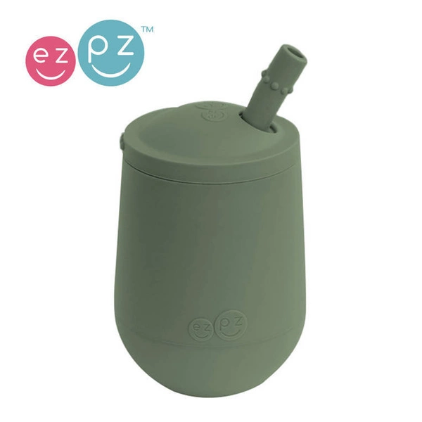 EZPZ - Silikonowy kubeczek ze słomką Mini Cup + Straw Training System 120 ml, oliwkowy
