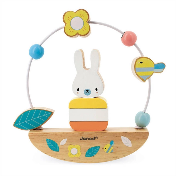 Janod - Drewniana równoważnia z pętlą edukacyjną Zajączek Pure 12 m+