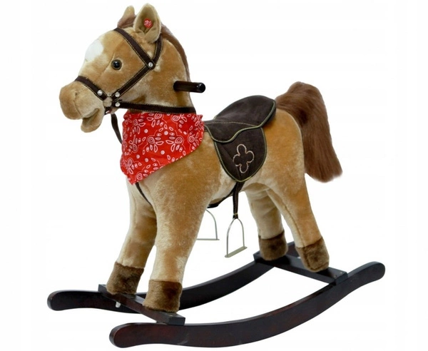 Koń na biegunach dla dzieci konik zabawka czerwona chusta