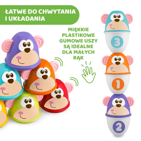 CHICCO Zestaw Kręgli gra kolorowe kręgle małpki