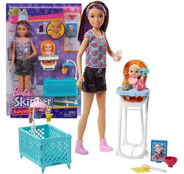 Barbie Skipper lalka Opiekunka zestaw z kołyską