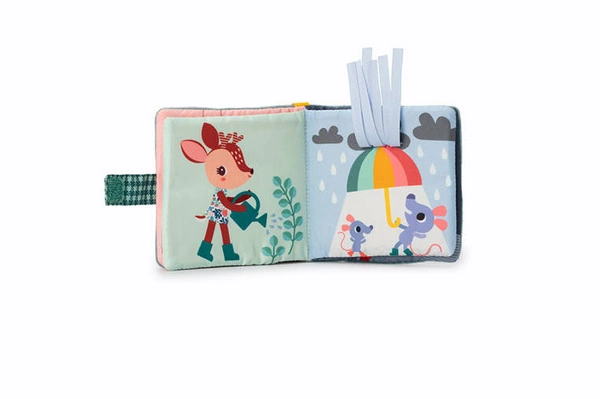 LILLIPUTIENS - Miękka mini-książeczka wielofunkcyjna z silikonowym gryzakiem Smok Joe 6 m+