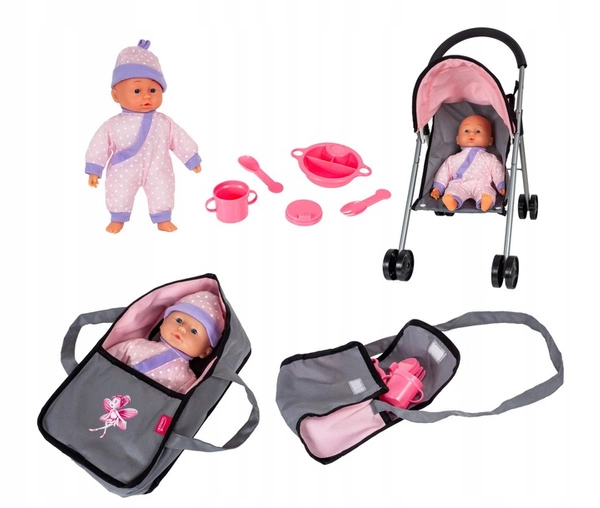BAMBOLINA Wózek dla lalki spacerówka z lalką lalka bobas