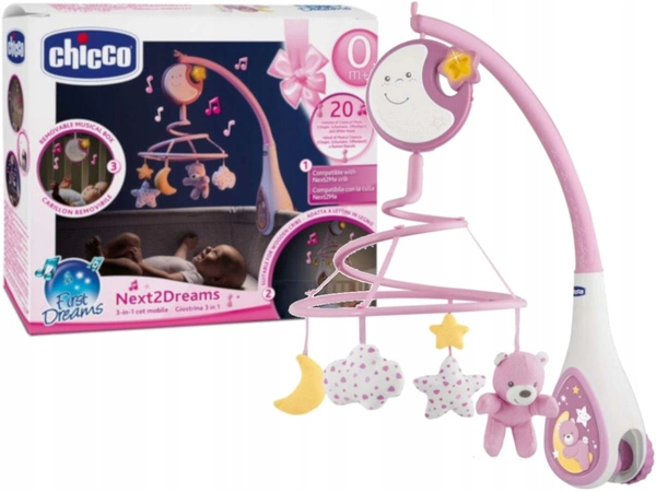 CHICCO Next2Dreams Next2Me karuzela na łóżeczko lampka szum różowa