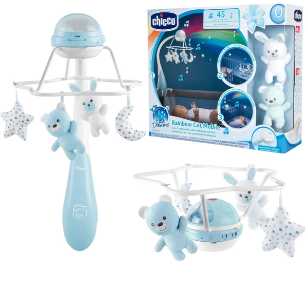 CHICCO GRAJĄCA karuzela do łóżeczka POZYTYWKA RAINBOW 3W1