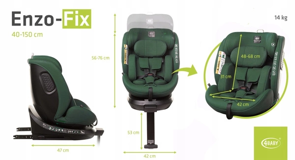 4BABY ENZO-fix fotelik samochodowy obrotowy 40-150 cm ISOFIX I-SIZE 0-36 kg