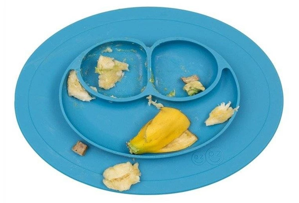 EZPZ - Silikonowy talerzyk z podkładką mały 2w1 Mini Mat niebieski