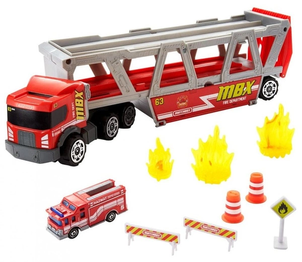 Matchbox Transporter laweta - Wóz strażacki + auto